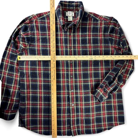 LL Bean Scotch Plaid Flannel Button Down Shirt Mens L Red Black Tartan Cabincore - Picture 5 of 8